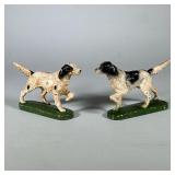 (2pc) Pair Hubley cast iron pointer bookends | Metal statues of Pointers on green bases. - h. 5 x w.