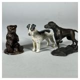 (3pc) bronze pointer painted metal terrier and bear figurine | Pointer and Terrier are metal, bear c