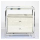 CHURCHILL FURNITURE PARADOX 2 DRAWER NIGHT STAND BEDSIDE TABLE | Having chrome frame with glass top 