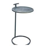 Round Accent Table | Small circular metal side table having slightly raised edge and single central 