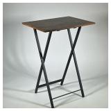 Small Wooden Folding Table | Dark wood top and black metal folding legs. - h. 26 x l. 19 x d. 14 in 