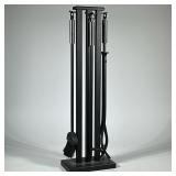 CONTEMPORARY FIREPLACE TOOLS | Contemporary set of fireplace tools including brush, poker, and tongs