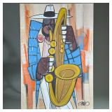 Tariq Mix Original Oil on Canvas “ Sax Man” | Comes with a COA. Signed on front & Reverse; titled an