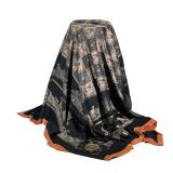Loro Piana Throw | Cashmere black throw with suede trim. Hunting scene outlines a collection of hunt