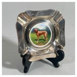 Sterling Silver Ash Tray | With embossed painted dog in center. Marked on back and numbered. - w. 4 