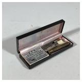 VINTAGE STRAIGHT RAZOR KIT & SHARPENER | Vintage straight razor kit in leather box with spare razor 