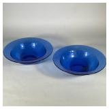 (2pc) Glass Serving Bowls | Two blue glass fruit bowls. Dimensions: h. 3.5 x dia. 13 in