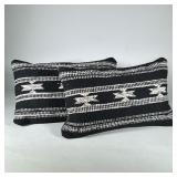 (2pc) Restoration Hardware Pillows | Black, rectangular, woven wool/cotton blend pillows with linen 