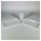(3pc) Restoration Hardware Bathroom Accessories | 2 oblong cloudy glass trays and matching glass. - 