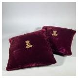 (2pc) Ralph Lauren VELVET Pillows | Matching deep maroon velvet zippered pillows with gold Ralph Lau