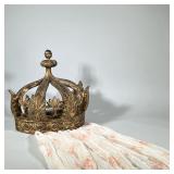 Restoration Hardware Gilt Demilune Canopy Bed Crown | Comes with two linen floral drapes . Crown mea