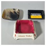 (3pc) Vintage Ashtrays | Including Johnnie Walker Red, Cohiba and plastic trays. - h. 3 x w. 8 x l. 