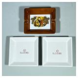 (3pc) Cigar Ashtrays | Two matching El Colibri square white ashtrays and one “Romeo y Julieta Habana