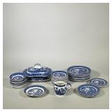 (52pc) Collection Of Willow Ware | Including 14 saucers, 1 large saucer, 1 small serving platter, 1 