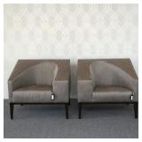 (2pc) PAIR POST-MODERN CLUB CHAIRS | Having slanted angular frames with upholstered convex contoured