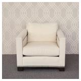 MICHAEL WEISS for VANGUARD ABINGDON ARMCHAIR | Textured off-white upholstery with decorative metal t