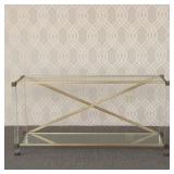 GLASS, BRASS & ACRYLIC CONTEMPORARY SIDE TABLE | Having glass top with brass frame & acrylic legs - 