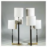 (2pc) Pair Contemporary Brass Table Lamps With Three Shades | Gold-toned brass bases with acrylic ac