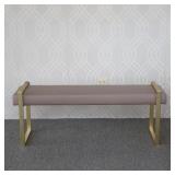 PESARO MIAMI LEATHER AND BRASS FINISH BENCH | Leather upholstered bench with open square brass frame
