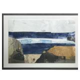 Large Abstract Collage Landscape | Cornwall Tide In shades of blue, white and brown, entitled “Cornw