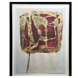 Large Abstract Mixed Media Print | Cherry Gold Gold gilt paint imposed on cranberry monoprint or oth