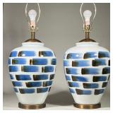 (2pc) Pair Currey & Company Large Ceramic Brushstroke Table Lamps | Ceramic urn form table lamps gla