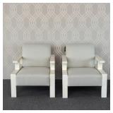 (2pc) PAIR CONTEMPORARY WOOD FRAME CLUB CHAIRS | Armchairs or club chairs with "reedsville" grey fab