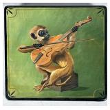 Hand-Painted Lacquered Box With Monkey | A lacquer lidded box of square form, hand-painted with a wh