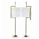 (2pc) PAIR MODERN BRASS & MARBLE ANGULAR FLOOR LAMPS | A set of two contemporary floor lamps of angu