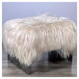 MODERN FAUX FUR & METAL OTTOMAN / FOOTSTOOL | Chic modern ottoman or foot rest with white faux fur u