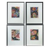 (4pc) Colorful Abstract Expressionist Mixed Media Pastels | A collection of “Faces” with vibrant col