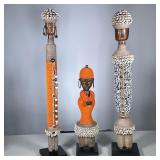 (3pc) MooMoo Designs Cowrie Shell & Bead Statues | A set of three contemporary decorative statues by