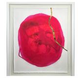 ZOE BIOS CREATIVE / "BLUSH MOON" | Contemporary mixed media on paper. Gold gilt streak of paint over