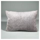 Decorum Gray Small Bolster Pillow | In a soft gray velour material with subtle linear texture and ve