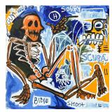 CONTEMPORARY SKELETON OIL PAINTING | Abstract expressive oil painting depicting a skeletal figure an