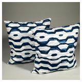 (2pc) Matching Throw Pillows With Geometric Shapes | In shades of blue, white and gray. Polyester co