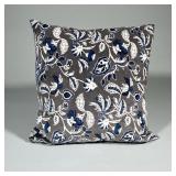 Gray And Blue Floral Square Throw Pillow By John Robshaw Textiles | 100% cotton velvet decorative pi