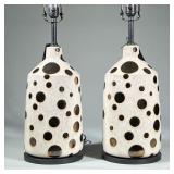 Pair Contemporary Tall Ceramic Table Lamps | Matching pair of tall ceramic lamps with polished cream