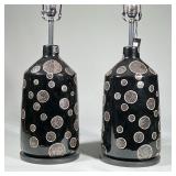 Pair of Contemporary Tall Black Ceramic Table Lamps | Pair of tall black ceramic lamps with polished