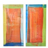 (2pc) Lacquered Abstract Acrylic Paintings on Board | Pair of acrylic paintings on board with resin 