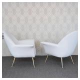 PRECEDENT "BARRETT" ARMCHAIRS WITH BRASS LEGS | Pair of upholstered armchairs with "Torchsong Pearl"