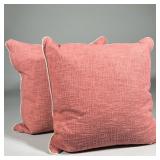 (2pc) Matching Coral And Beige Throw Pillows | These pillows are pliable. Coral is of a soft burlap 