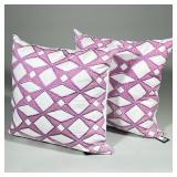 (2pc) White And Lavender Throw Pillows | With diamond and square pattern. Purple design is velour. H