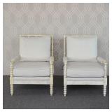 (2pc) Upholstered Neal Armchairs with Carved Frames | Elegant pair of upholstered armchairs by Neal,