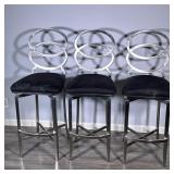 (3pc) ALUMINUM SWIVEL BAR STOOLS WITH UPHOLSTERED SEATS | Set of three contemporary aluminum bar sto