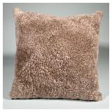 Faux Fur Square Throw Pillow | In a light brown/taupe color. Hide is visible on the inside. Pillowca