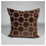 Brown Velvet Square Decorative Pillow | Gold thread patterns create circles on 100% cotton case. Bac