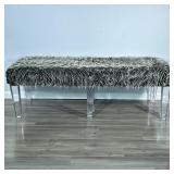 Modern Faux Fur Top Acrylic Bench | Modern chic bench with clear acrylic legs and upholstered faux f