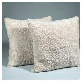 (2pc) Matching Sheepskin Throw Pillows | With flax linen backs. Polyester filling and zipper. Brand 