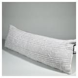 Extra Long Bed Lumbar Gray Pillow | Herringbone type pattern on top and cream felt backing. Pillow h